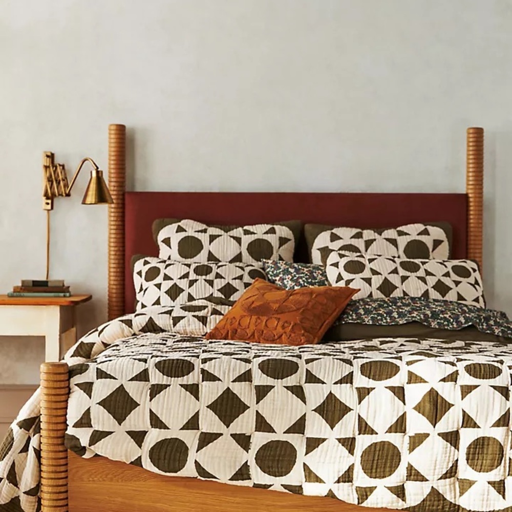 Katie Hodges x Anthropologie - Olive and Cream Geometric Quilt Set